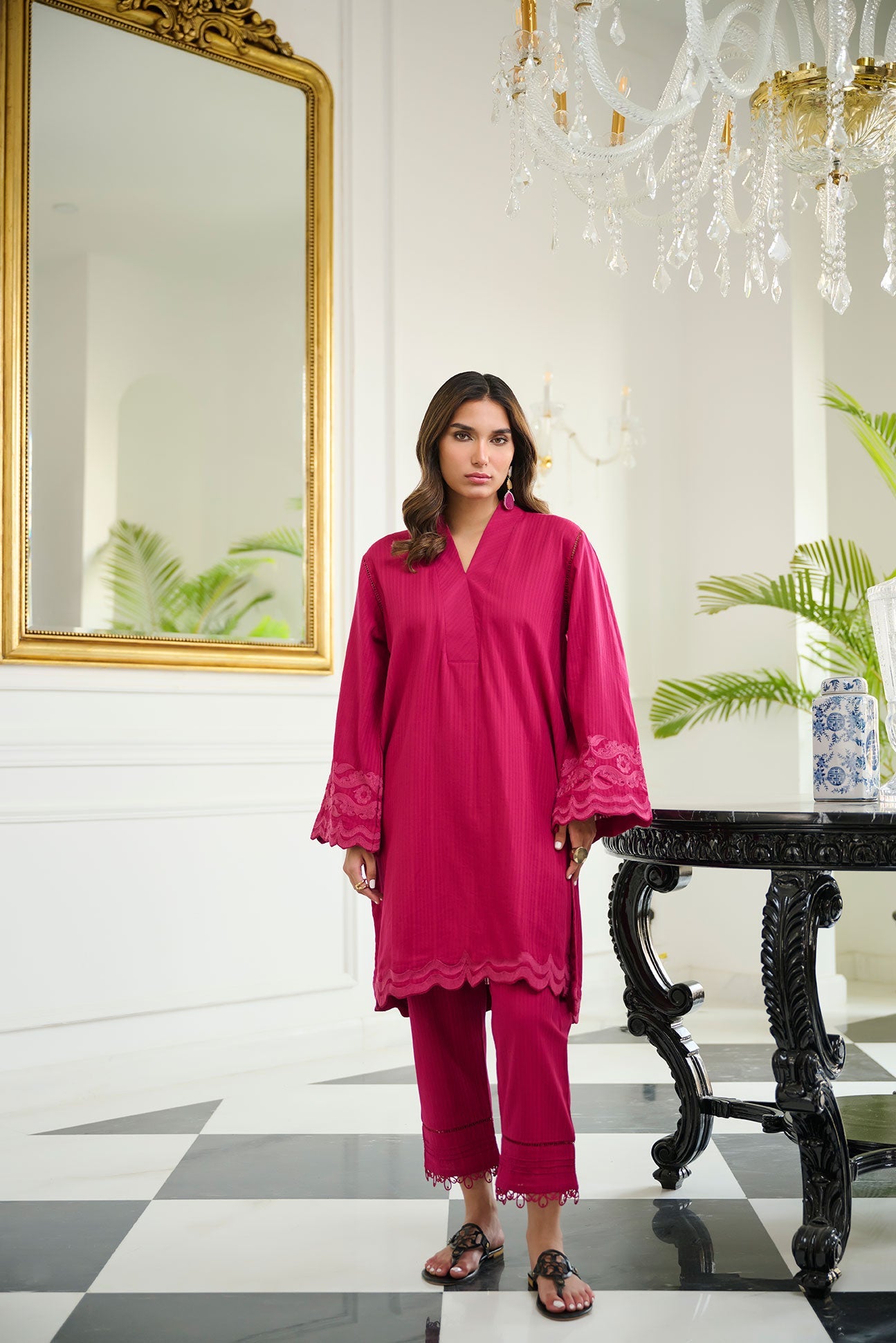 DHANAK - DC-2249 PINK 2PCS EMBROIDERED KURTA WITH TROUSER