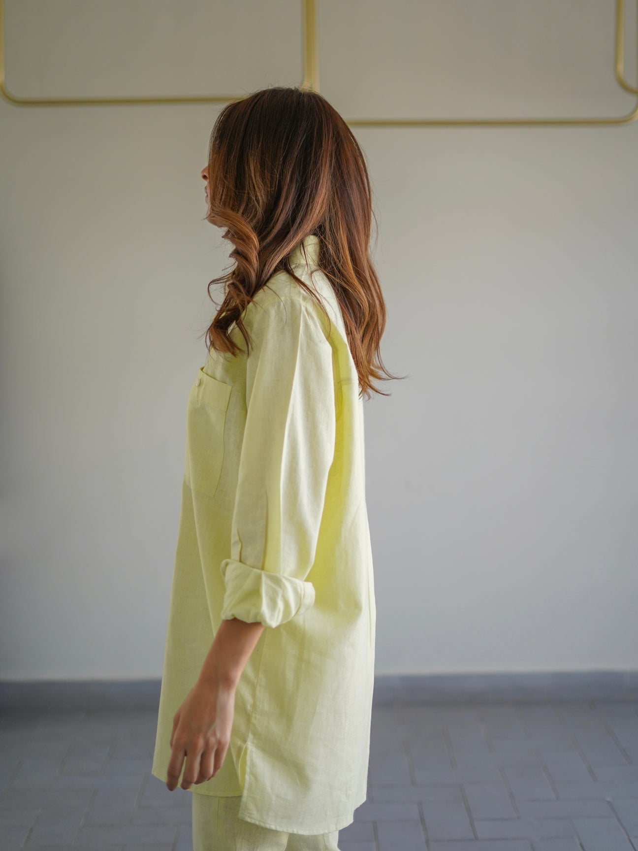 Butter Yellow Collared Linen Set