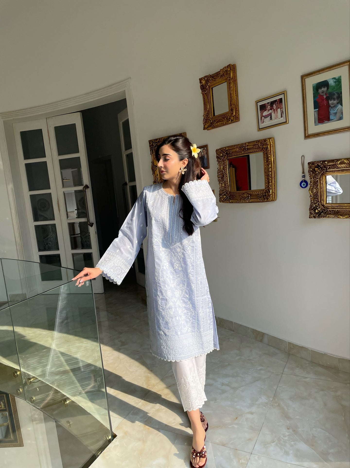 Heliconia Kurta - Light Blue