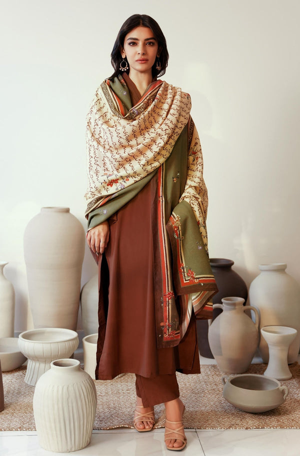 Phool Odhni - Beige & Green