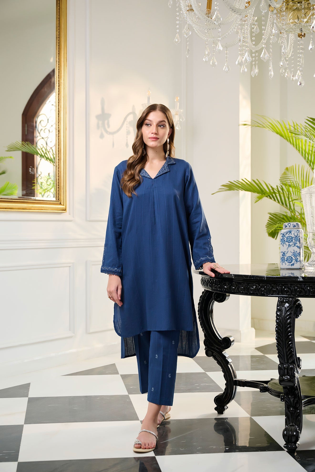 DHANAK - DC-2248 NAVY BLUE 2PCS EMBROIDERED KURTA WITH TROUSER