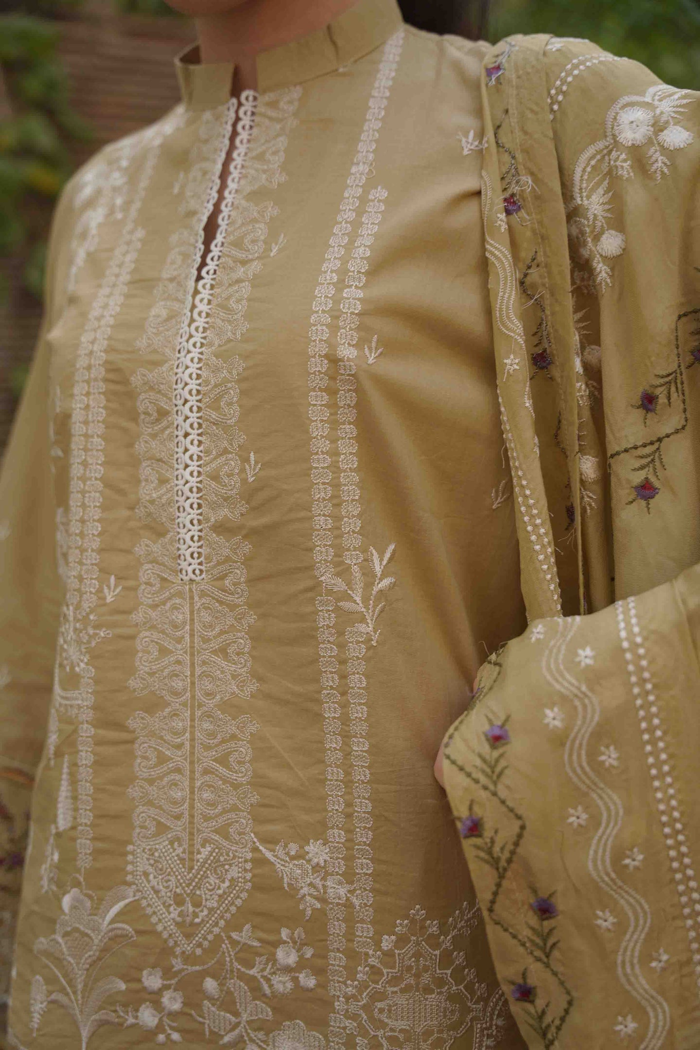 Hollyhocks Kurta - Beige