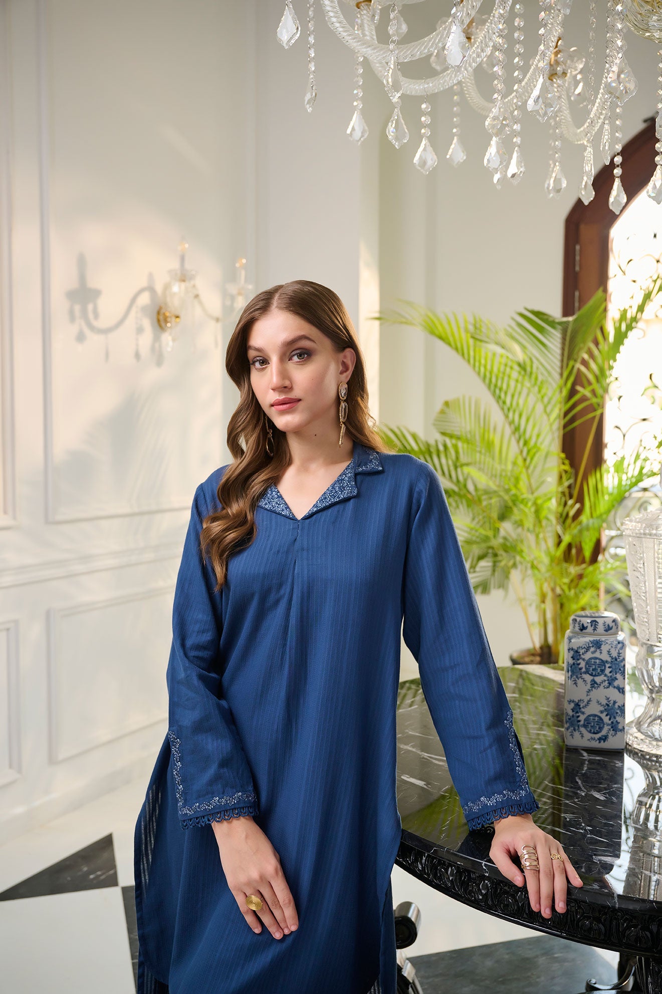 DHANAK - DC-2248 NAVY BLUE 2PCS EMBROIDERED KURTA WITH TROUSER