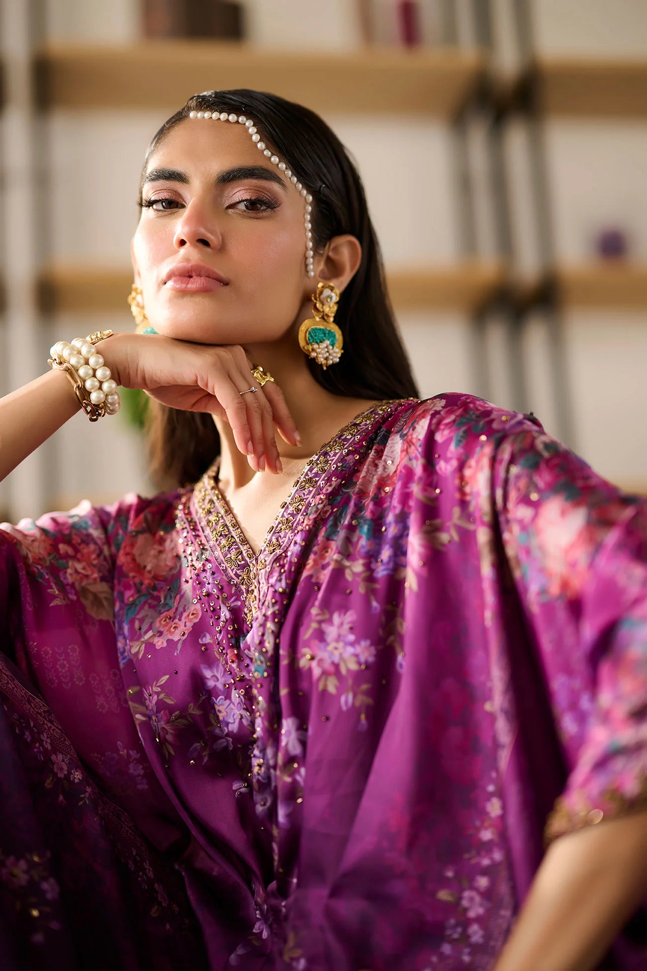 PURPLE HAND EMBELLISHED KAFTAN - DHANAK