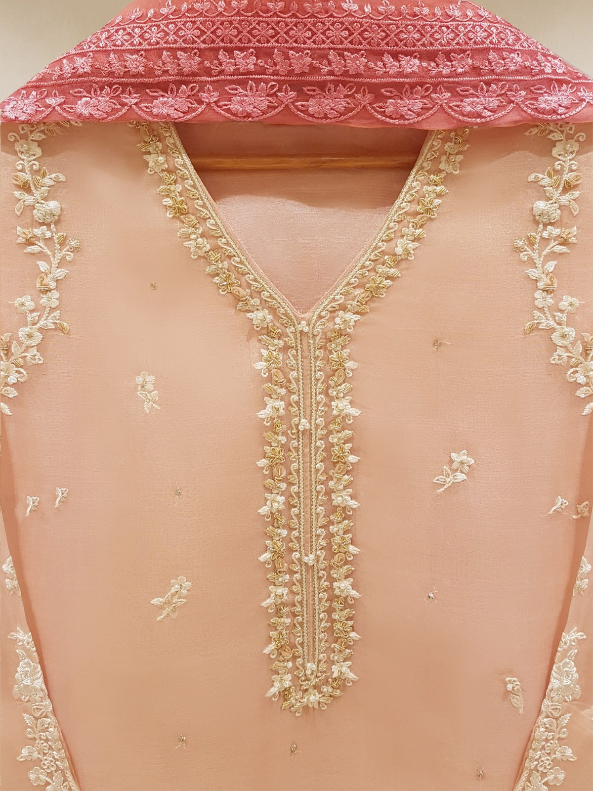 TWO PIECE PURE ORGANZA EMBROIDERED SHIRT WITH DUPATTA