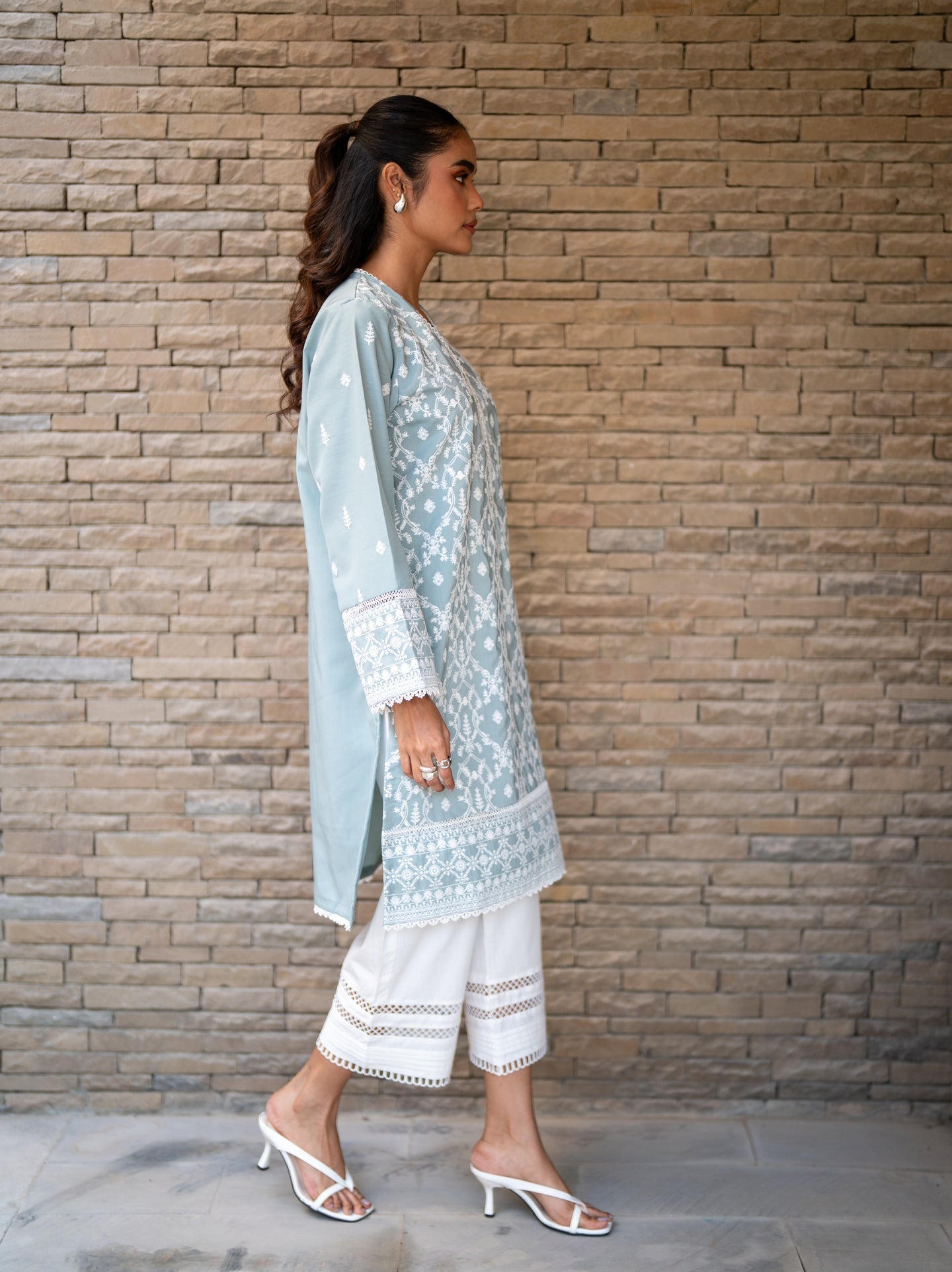 Teal Embroidered Kurta