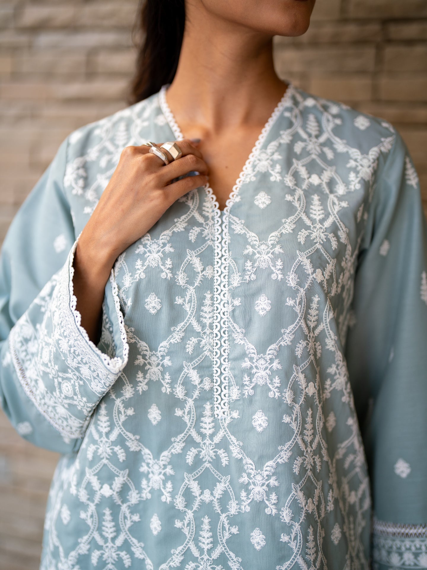 Teal Embroidered Kurta