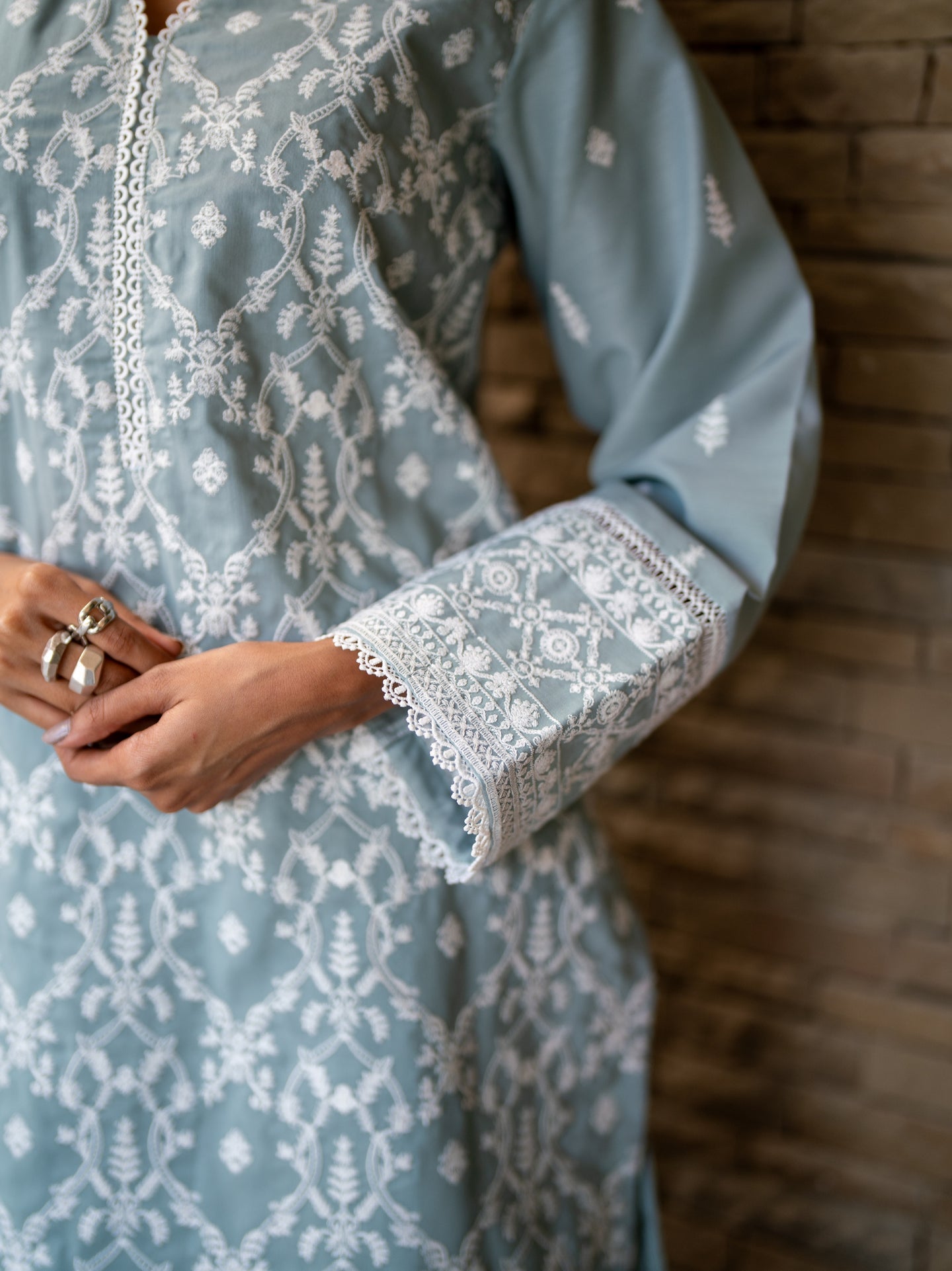 Teal Embroidered Kurta