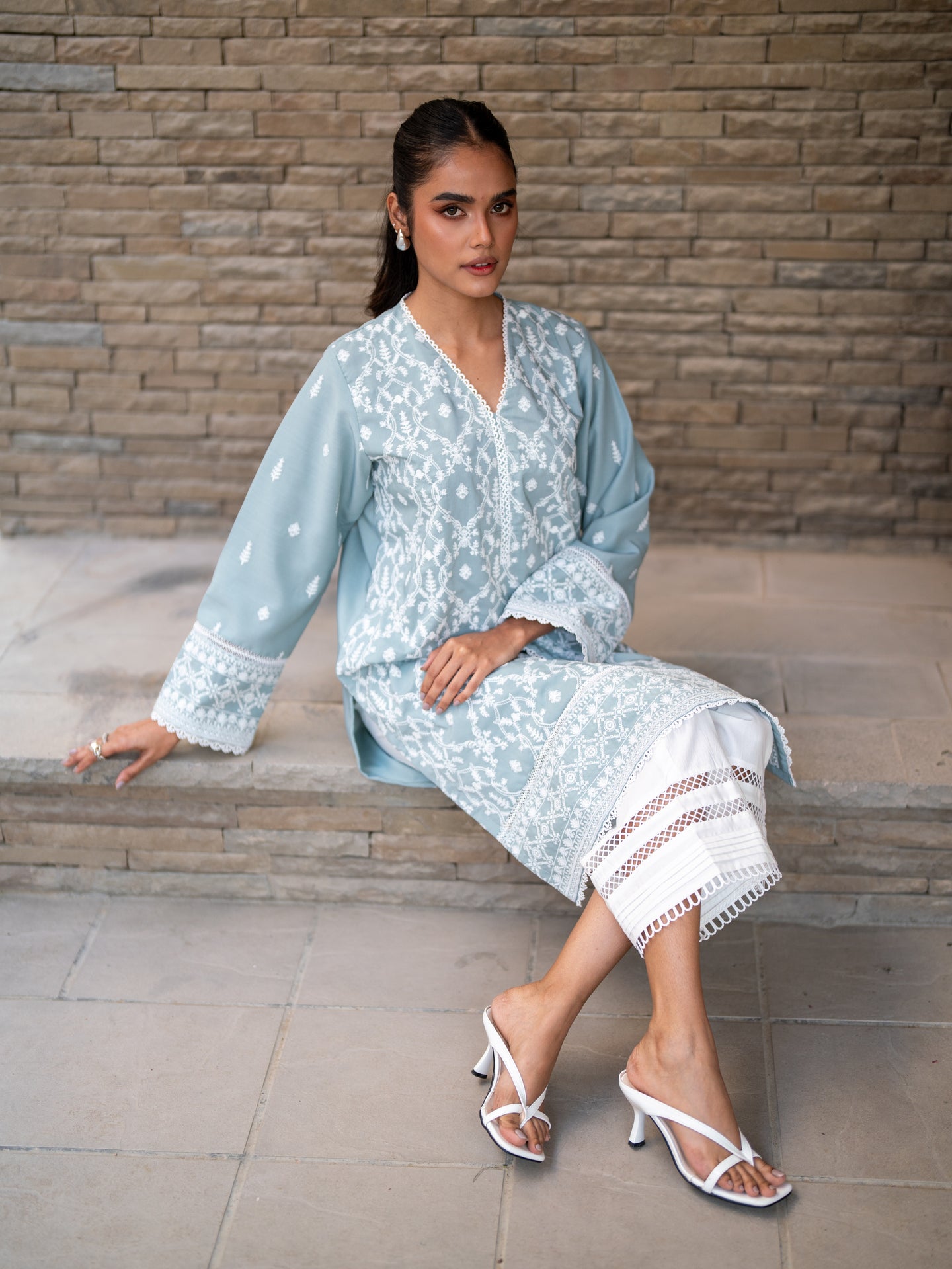 Teal Embroidered Kurta