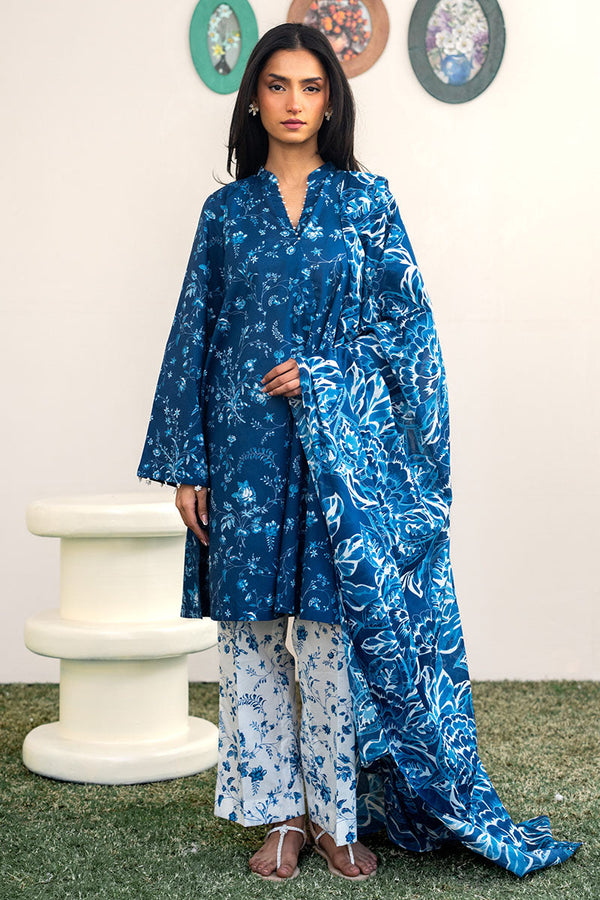 BLUE ROSEATE-3PC PRINTED LAWN SUIT