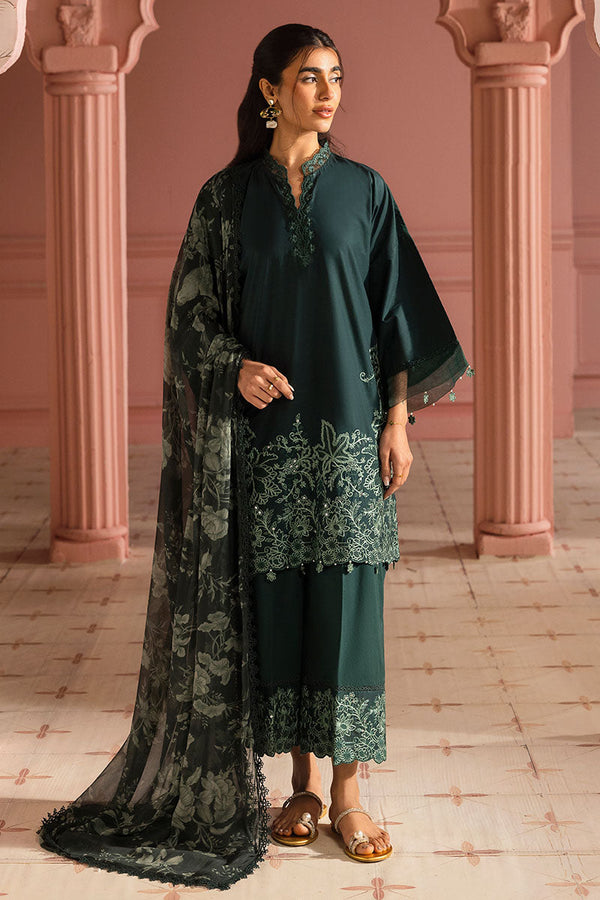 VIRIDIAN GREEN-3PC PRINTED LAWN SUIT