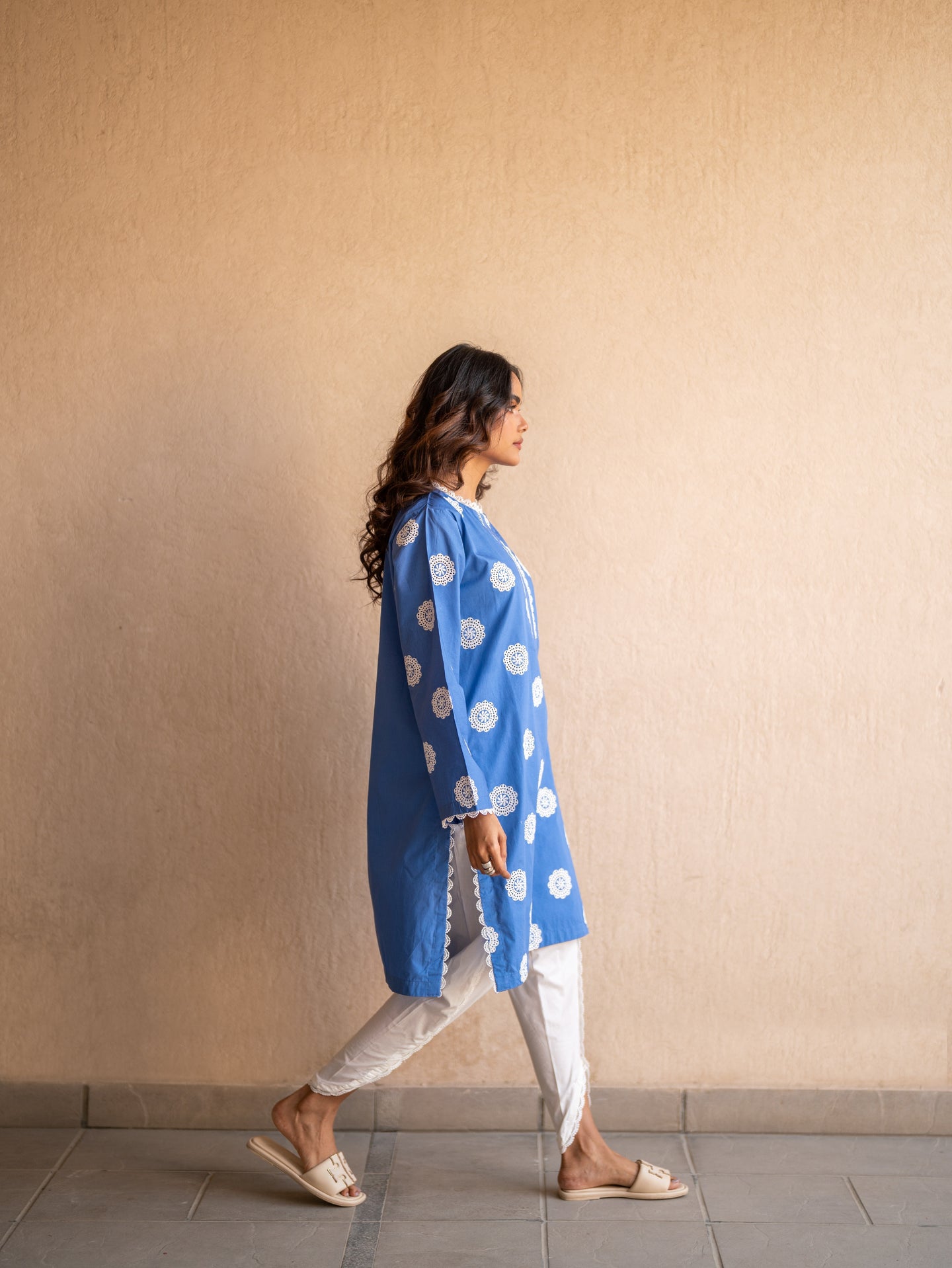 Azure Blue Schiffli Embroidered Kurta