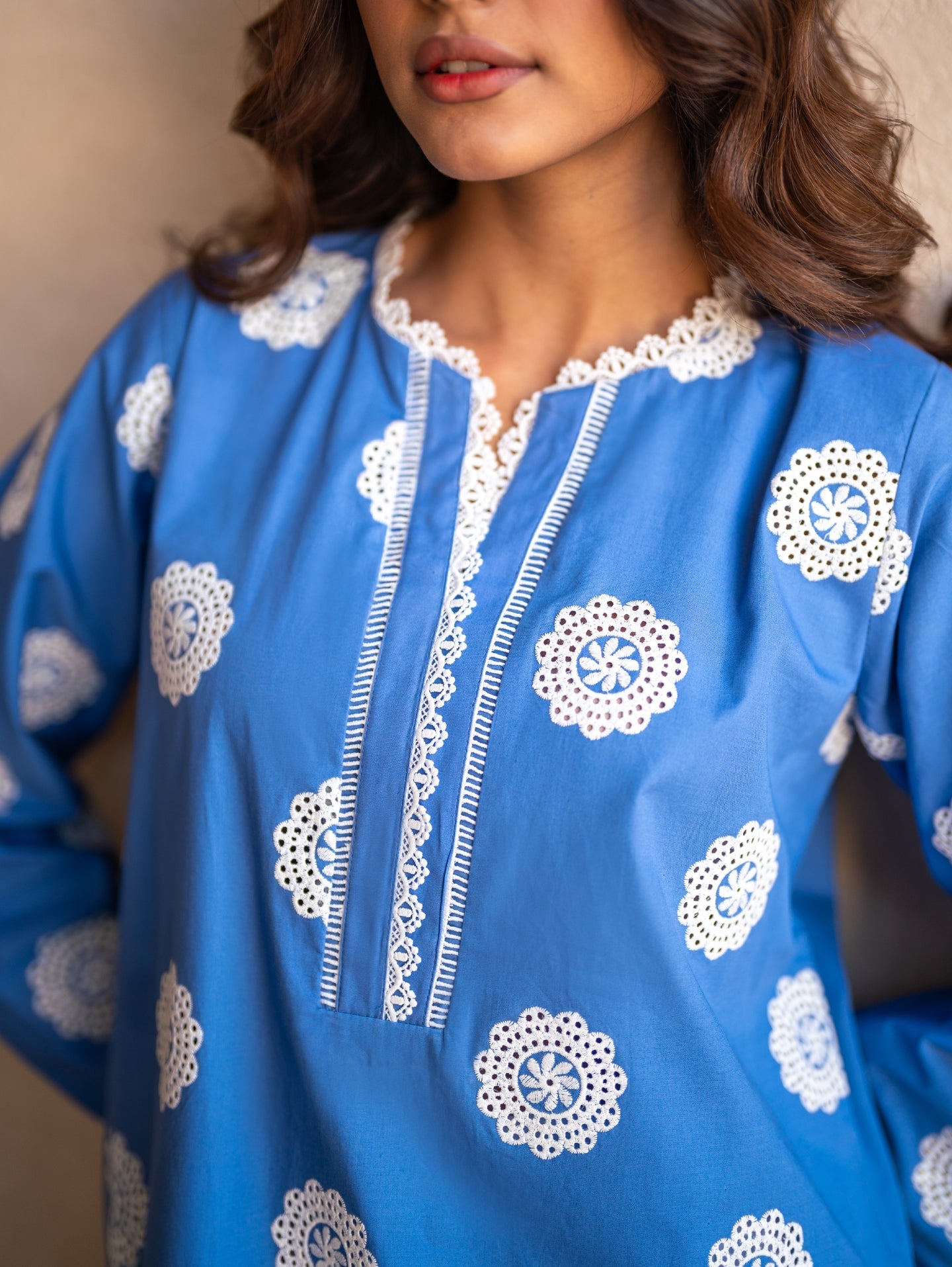 Azure Blue Schiffli Embroidered Kurta