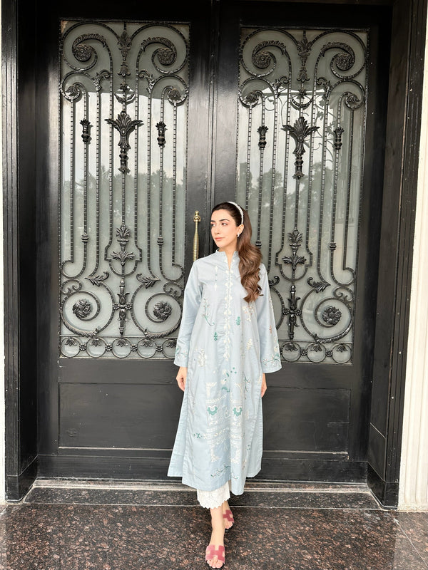 Carnation - Light Sky Blue Embroidered Kurta